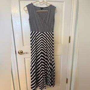 Talbots navy and White Striped V-Neck Maxi Dress